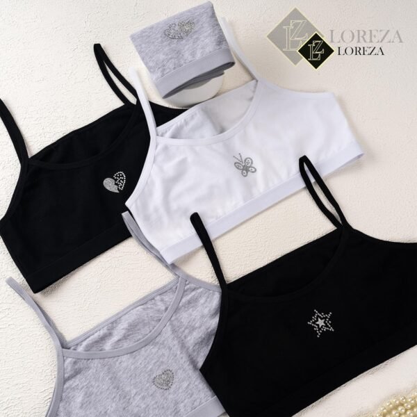 LOREZA ® 5 Brassières en Coton pour Fille Pierre à Strass sous-vêtements Soutien-Gorge de Sport Tailles 10 à 15 Ans – Image 6