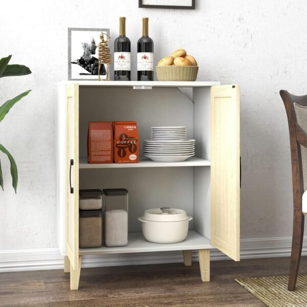 Panana Meuble de Rangement en Rotin et MDF, Buffets Haut Aspect sur Salon, Chambre, 69 x 38 x 88 cm (Blanc et Bois) – Image 7