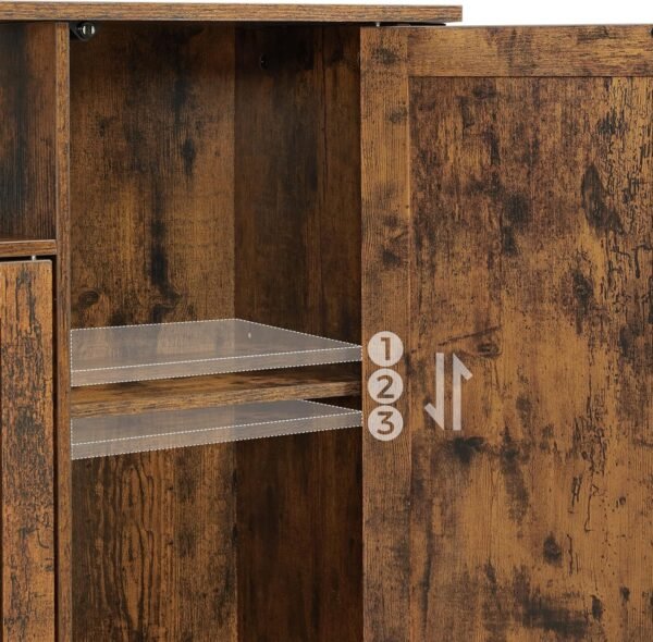 VASAGLE Meuble de Rangement, Buffet, Armoire de Cuisine, Placard, avec 3 Portes, pour Salon, Cuisine, Salle à Manger, 33 x 110 x 75 cm, Style Rustique, Marron Rustique et Noir LSC096B01 – Image 7