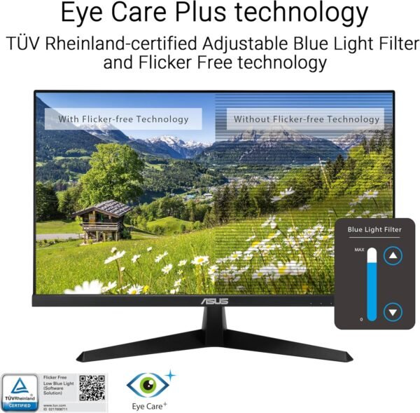 ASUS Moniteur de Jeu VY249HGR Eye Care – 23,8 Pouces FHD (1920 x 1080), IPS, 120 Hz (OC), SmoothMotion, 1 ms (MPRT), Adaptive Sync, Technologie Eye Care Plus, lumière Bleue, Flicker Free – Image 5