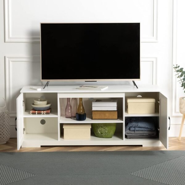 Zinus Bennett Meuble TV - Meuble TV de style rustique avec étagères de rangement et portes - Meuble multimédia en bois - Table polyvalente - Blanc – Image 9