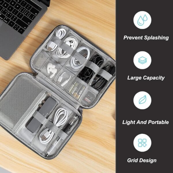 CPYJW Voyage Accessoires,Sac Électronique Organisateur Cable Organisateur De Câble Gris Essentiels Voyage Rangement pour Téléphone Portable Disque Dur Banque d'alimentation Cartes (Noir) – Image 5