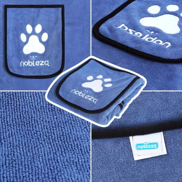 Nobleza Serviette pour Chien, Lot de 2 Serviettes de Bain en Microfibre à Séchage Rapide pour Chien, Ultra Absorbantes Serviette pour Tous Les Chiens et Chats, Peignoir pour Chien 106 * 66 cm – Image 6