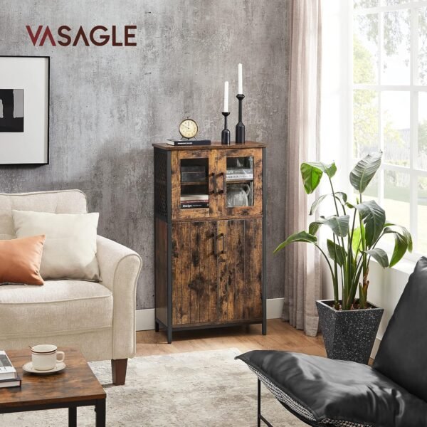 VASAGLE Meuble de Rangement, Buffet, Placard, Armoire, Étagères Réglable, Meuble de Salle de Bain, Cadre en Acier, pour Salon, Cuisine, Style Industriel, Marron Rustique et Noir d'encre LSC260B01 – Image 2