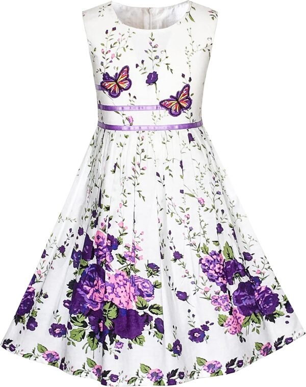 Sunny Fashion Robe Fille Pourpre Rose Fleur Double Nœud Papillon Partie Enfants Robe d'été 4-12 Ans