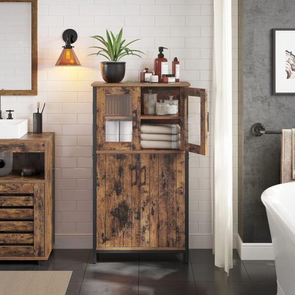 VASAGLE Meuble de Rangement, Buffet, Placard, Armoire, Étagères Réglable, Meuble de Salle de Bain, Cadre en Acier, pour Salon, Cuisine, Style Industriel, Marron Rustique et Noir d'encre LSC260B01 – Image 4