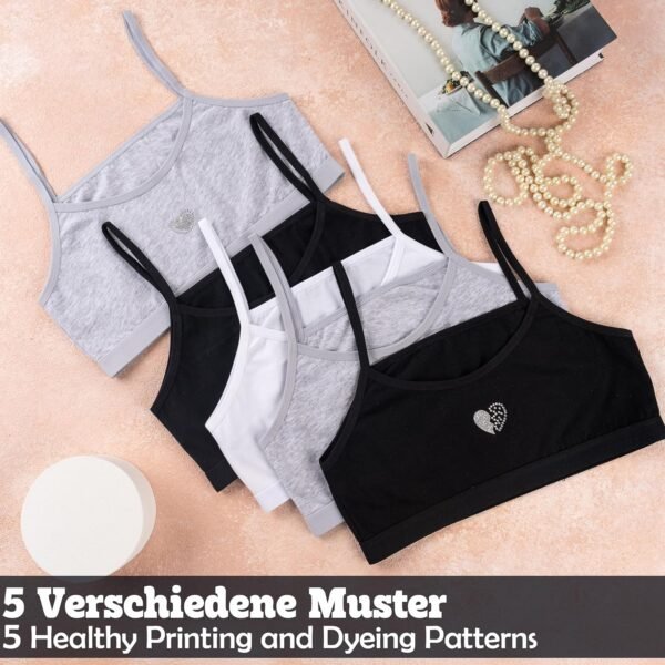 LOREZA ® 5 Brassières en Coton pour Fille Pierre à Strass sous-vêtements Soutien-Gorge de Sport Tailles 10 à 15 Ans – Image 2