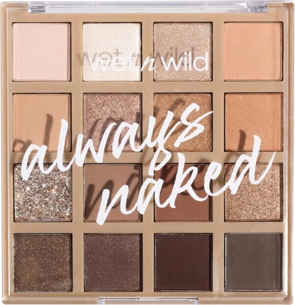 Wet n Wild Always Naked Palette de Fards à Paupières, Ombres à Paupières Neutres et Mélangeables avec Finitions Mates, Pailletées et Scintillantes, avec 16 Teintes Ultra-Pigmentées