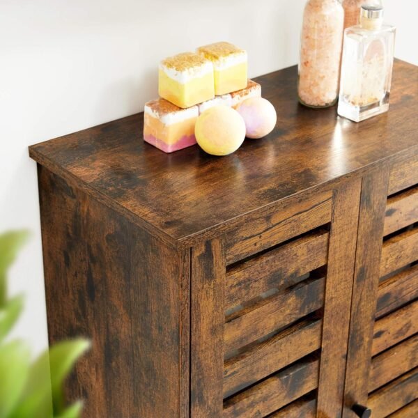 VASAGLE Meuble de Rangement, Armoire, Placard, Buffet, avec 2 Portes persiennes, 2 Planche réglable en Hauteur, pour Salle de Bain, Salon, Chambre, Couloir, Marron Rustique BBK142X01 – Image 5