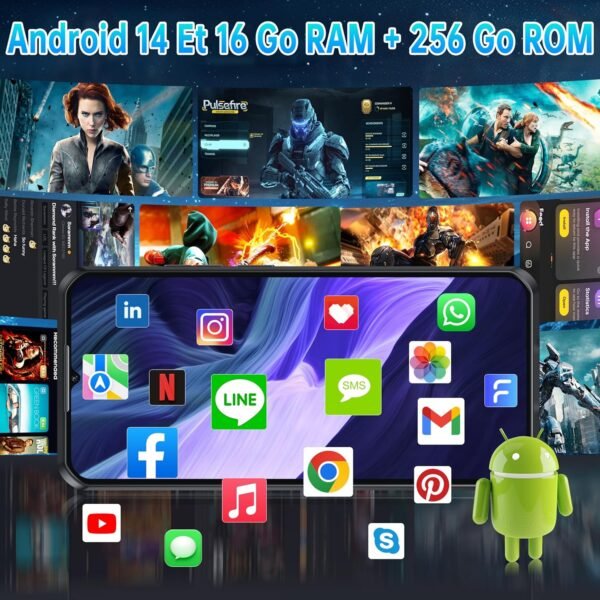 OUKITEL WP52 Téléphone Incassable 5G - 16 Go+256 Go(TF 2TB) Android 14 Téléphone Portable Incassable,6,58 Pouces MTK Dimensity 6100+ 6500mAh Smartphone Incassable,48MP/Dual SIM/IP68/NFC/OTG/GPS Blue – Image 3