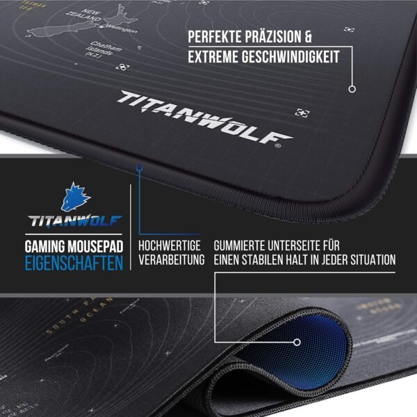 CSL Tapis de souris XXL Speed Gaming Titanwolf - Carte du monde - 900 x 400 mm - XXL - Grande taille - Améliore la précision et la vitesse – Image 4