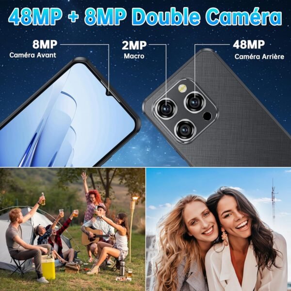 OUKITEL WP52 Téléphone Incassable 5G - 16 Go+256 Go(TF 2TB) Android 14 Téléphone Portable Incassable,6,58 Pouces MTK Dimensity 6100+ 6500mAh Smartphone Incassable,48MP/Dual SIM/IP68/NFC/OTG/GPS Blue – Image 7