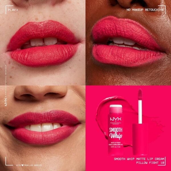 NYX Professional Makeup Rouge à Lèvres Crème Mat Smooth Whip, Couleur Vive, Texture Crème Fouettée, Formule Vegan, Teinte : Pillow Fight (10) – Image 4