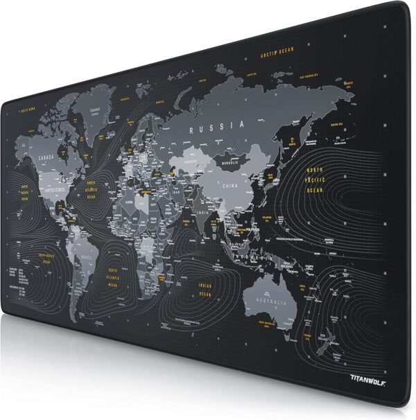 CSL Tapis de souris XXL Speed Gaming Titanwolf - Carte du monde - 900 x 400 mm - XXL - Grande taille - Améliore la précision et la vitesse
