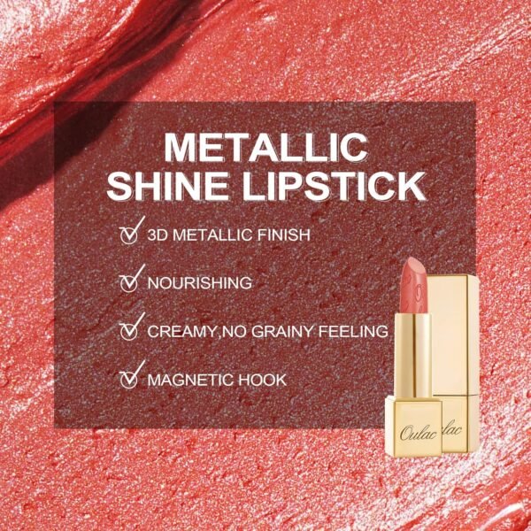 OULAC Métallique Briller Rouge à lèvres Corail, Glitter 3D Longue Durée Haut Pigmenté, Formule Hydratante, Brillant à Lèvres Couvrant Toute la Surface, Vegan 4,3 g (06) – Image 6