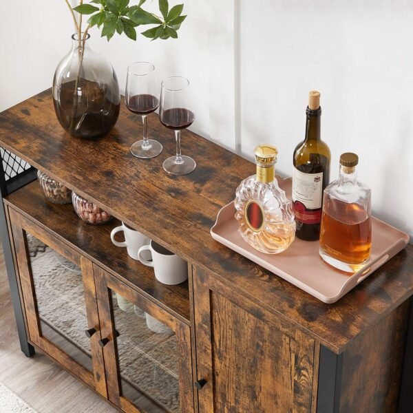 VASAGLE Meuble de Rangement, Buffet, Armoire de Cuisine, Placard, avec 3 Portes, pour Salon, Cuisine, Salle à Manger, 33 x 110 x 75 cm, Style Rustique, Marron Rustique et Noir LSC096B01 – Image 5