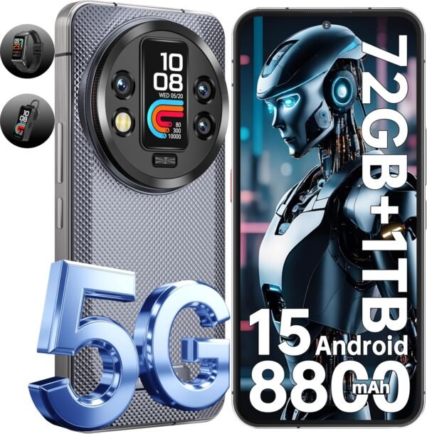 OUKITEL WP200 Pro Téléphone Portable Incassable - Android 15 Smartphone Incassable 72Go+1To, 6.7''FHD+, 8800mAh, 108MP+32MP, Dual SIM 5G/Fingerprint/WiFi6/NFC avec Écouteurs/Montre Détachables Gris