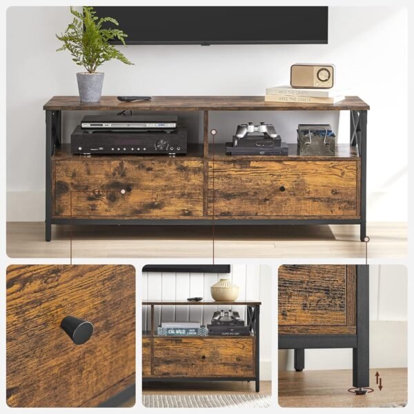 VASAGLE Meuble TV, Meuble TV pour TV 55 Pouces, Salon, avec 2 tiroirs, 2 étagères de Rangement, 120 x 40 x 50 cm, Cadre en Acier, Style Industriel, Marron Rustique et Noir LTV300B01 – Image 8