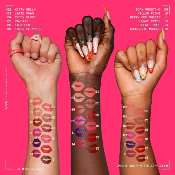 NYX Professional Makeup Rouge à Lèvres Crème Mat Smooth Whip, Couleur Vive, Texture Crème Fouettée, Formule Vegan, Teinte : Pillow Fight (10) – Image 5