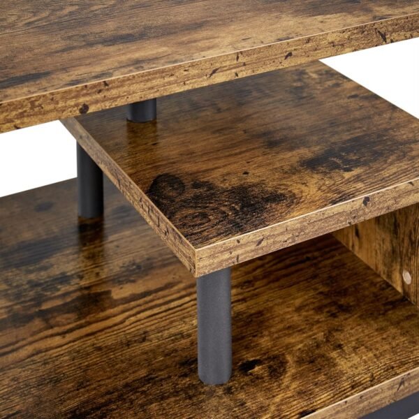 Yaheetech Meuble TV Bas Table TV Support de Télévision en Bois pour Salon Chambre Salle à Manger à 3 Niveaux Style Industriel Marron Rustique 106 x 39,5 x 40 cm – Image 6