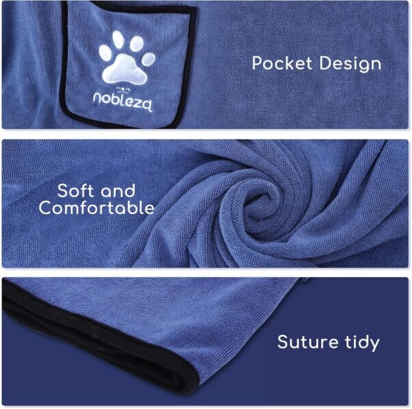 Nobleza Serviette pour Chien, Lot de 2 Serviettes de Bain en Microfibre à Séchage Rapide pour Chien, Ultra Absorbantes Serviette pour Tous Les Chiens et Chats, Peignoir pour Chien 106 * 66 cm – Image 3