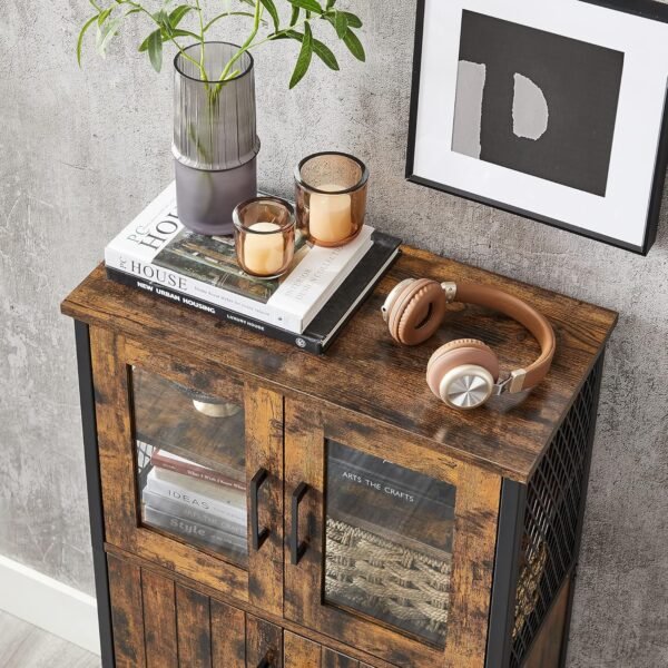 VASAGLE Meuble de Rangement, Buffet, Placard, Armoire, Étagères Réglable, Meuble de Salle de Bain, Cadre en Acier, pour Salon, Cuisine, Style Industriel, Marron Rustique et Noir d'encre LSC260B01 – Image 9