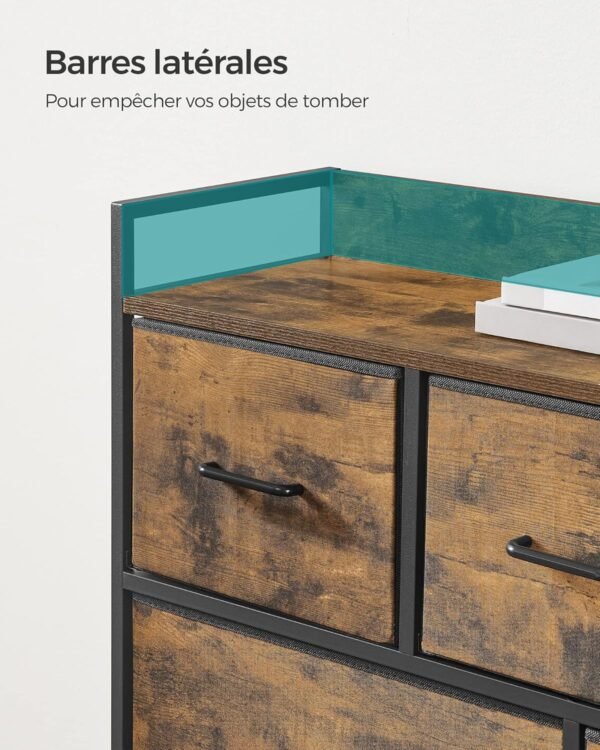 SONGMICS Commode, Armoire, Meuble de Rangement, 7 Tiroirs en Tissu avec Poignées, Cadre en Métal, Style Moderne, Marron Rustique et Noir d'Encre LTS137B01 – Image 5
