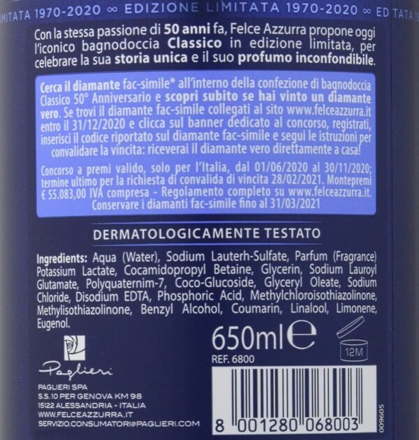Lot de 12 Felche Bleu clair pour salle de bain classique 650 ml, produit bain et douche – Image 3