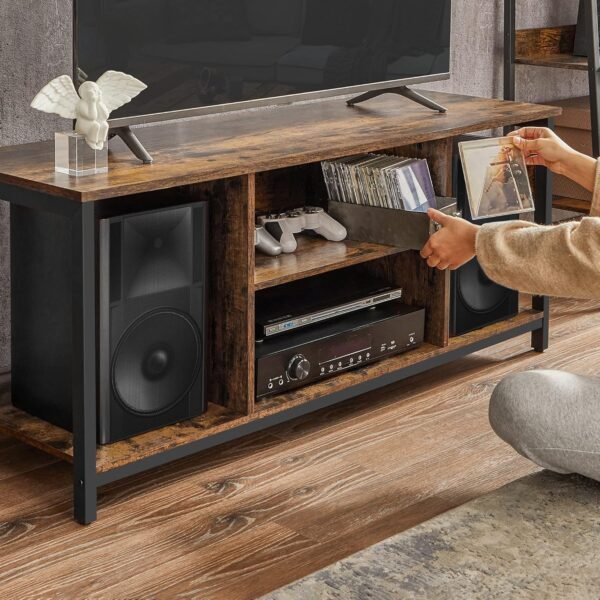 VASAGLE LTV060B01 Meuble TV pour TV Jusqu’à 152 cm (60"), avec étagères Ouvertes, Console TV pour Salon, Salle de Divertissement Marron Rustique/Noir – Image 7