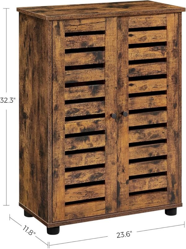VASAGLE Meuble de Rangement, Armoire, Placard, Buffet, avec 2 Portes persiennes, 2 Planche réglable en Hauteur, pour Salle de Bain, Salon, Chambre, Couloir, Marron Rustique BBK142X01 – Image 3