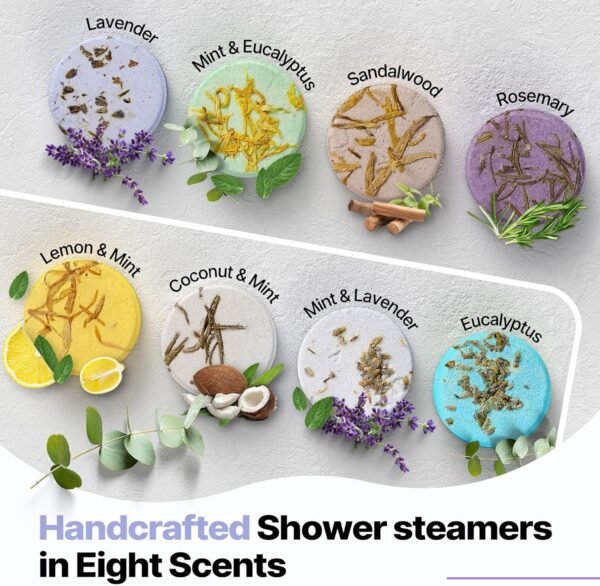 Vaporisateurs de douche Aromathérapie Cadeaux d'anniversaire pour femmes 8 pièces Cadeaux de la Saint-Valentin pour elle Maman Hommes Adolescents Adultes Pompes de bain Soins personnels avec des – Image 2