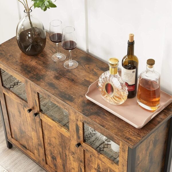 VASAGLE Meuble de Rangement, Buffet, avec Placard 3 Portes, pour Salle à Manger, Salon, Cuisine, entrée, Cadre en Acier, Style Industriel, Marron Rustique et Noir d'encre LSC099B01 – Image 9