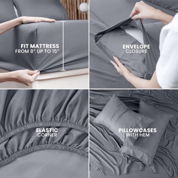 Utopia Bedding Parure de lit 4 pièces en Microfibre (Grand lit, Gris) – Image 4