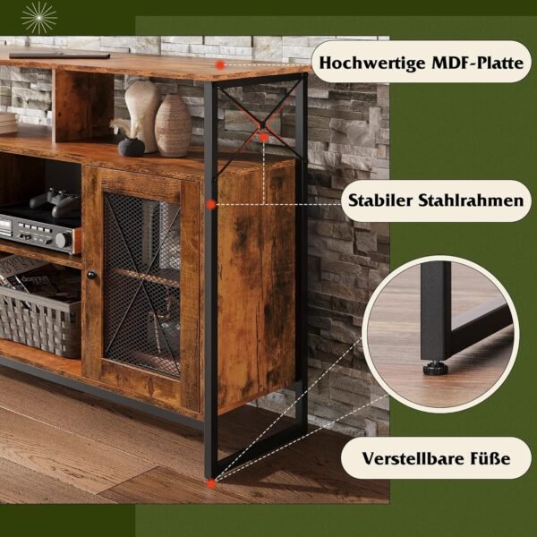 WLIVE Meuble TV Support pour Téléviseur Jusqu à 65 Pouces, Banc TV Meuble TV Haut avec Étagères Réglables, Meuble TV 128 cm Longueur Style Rustique Marron Rustique pour Salle à Manger, Chambre – Image 5
