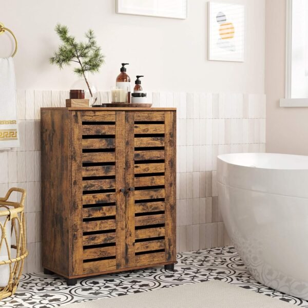 VASAGLE Meuble de Rangement, Armoire, Placard, Buffet, avec 2 Portes persiennes, 2 Planche réglable en Hauteur, pour Salle de Bain, Salon, Chambre, Couloir, Marron Rustique BBK142X01 – Image 4