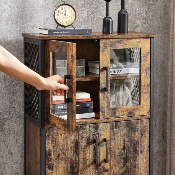 VASAGLE Meuble de Rangement, Buffet, Placard, Armoire, Étagères Réglable, Meuble de Salle de Bain, Cadre en Acier, pour Salon, Cuisine, Style Industriel, Marron Rustique et Noir d'encre LSC260B01 – Image 6