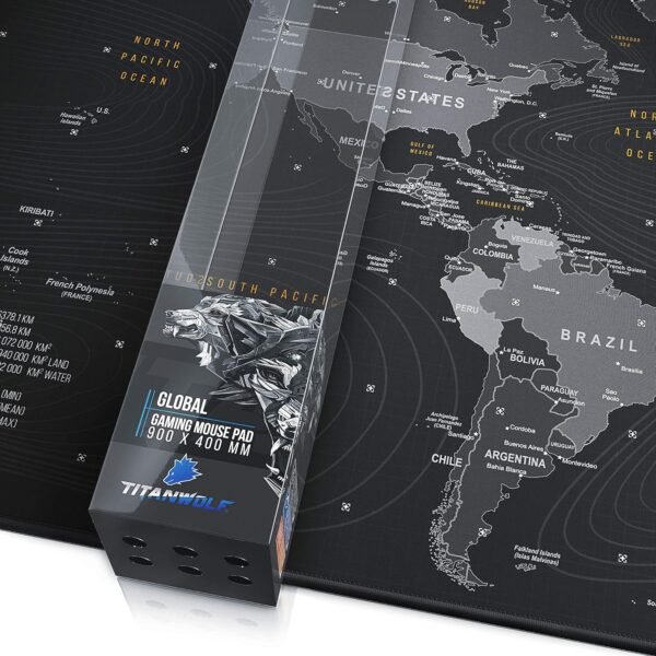 CSL Tapis de souris XXL Speed Gaming Titanwolf - Carte du monde - 900 x 400 mm - XXL - Grande taille - Améliore la précision et la vitesse – Image 6