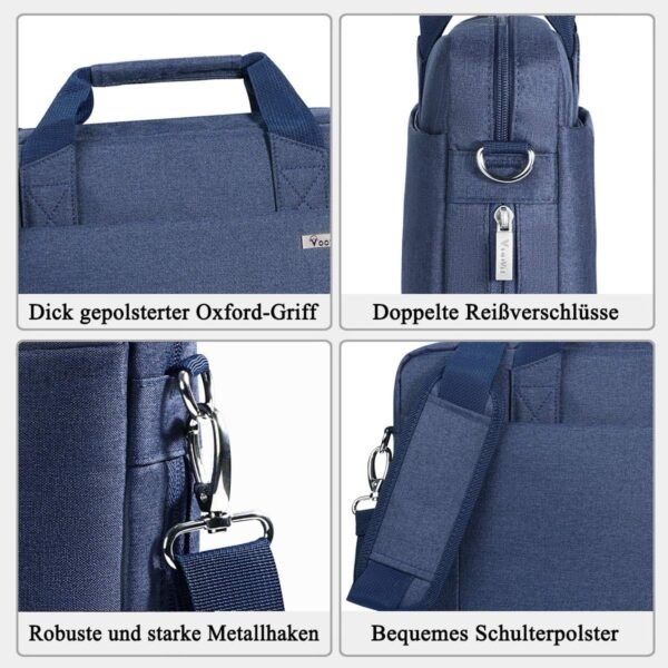 Voova Grand Sacoche pour Ordinateur Portable 17 17.3 pouces Sac à bandoulière Sac à main pc 30% de Capacité en Plus Compartiments Durable Épais Imperméable peut être Placé sur la Valise Bleu – Image 5