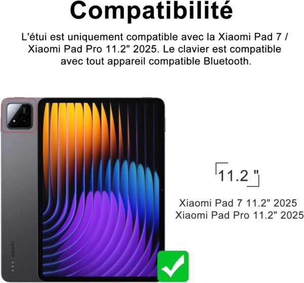 IVEOPPE Clavier Xiaomi Pad 7/7 Pro 11.2", Coque Clavier Xiaomi Pad 7/7 Pro, Rechargeable Clavier Français AZERTY Détachable pour Xiaomi Pad 7/7 Pro 11.2", Rose – Image 2