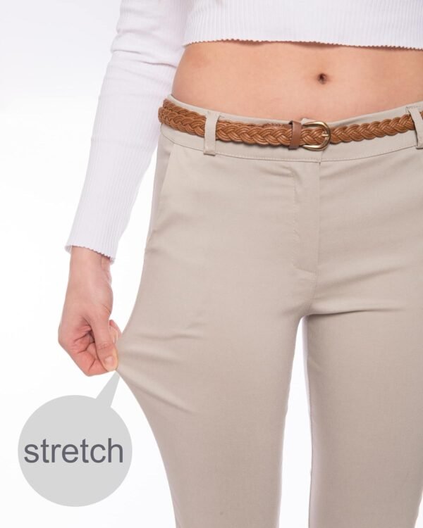 Kendindza Pantalon chino stretch pour femme avec ceinture Pantalon en tissu élégant long – Image 2