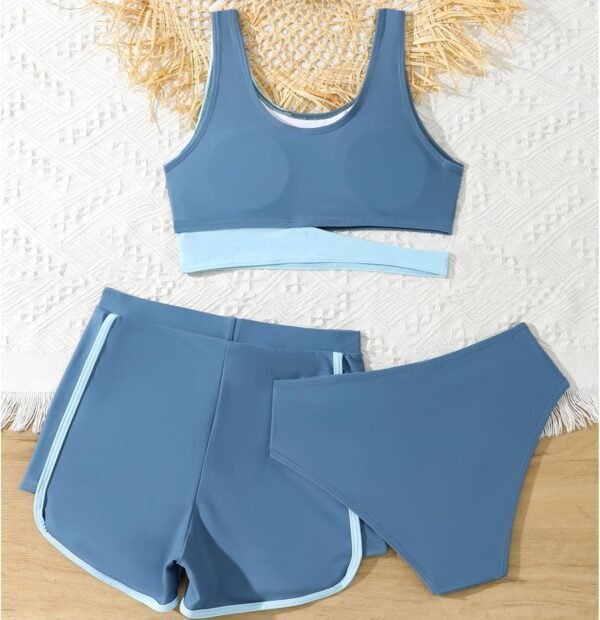 Xumplo Maillot de bain 3 pièces pour fille - Couleurs contrastées - Avec short - Maillot de bain pour adolescent – Image 4