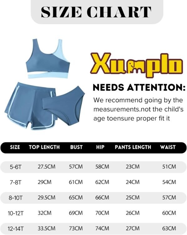 Xumplo Maillot de bain 3 pièces pour fille - Couleurs contrastées - Avec short - Maillot de bain pour adolescent – Image 7