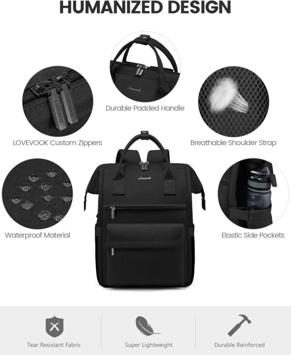 LOVEVOOK Sac à dos d'écolier pour adolescentes et filles, ordinateur portable 15,6 ", sac d'école, sac de travail, sac à dos de voyage, sac à main, sac à dos pour l'école, l'université, les voyages – Image 5
