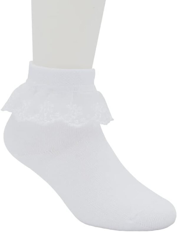Snegyu Chaussettes blanches à volants pour fille - En dentelle - En coton – Image 5