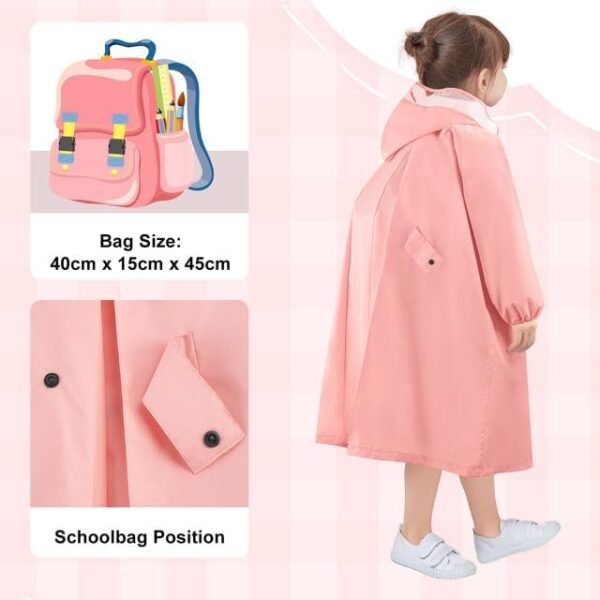 LAMA Manteau de pluie pour enfant - Poncho de pluie léger pour fille - Veste de pluie réutilisable - Cape de pluie avec capuche et housse de sac à dos - Pour vélo, randonnée, camping, voyage – Image 3