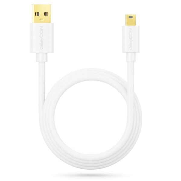 deleyCON 1,5m Mini USB 2.0 Câble Haute Vitesse - Câble de Charge & Données pour Téléphones Mobiles Smartphones Tablettes Appareils Photo Numériques Navis Microphone - USB A vers Mini B - Blanc – Image 6