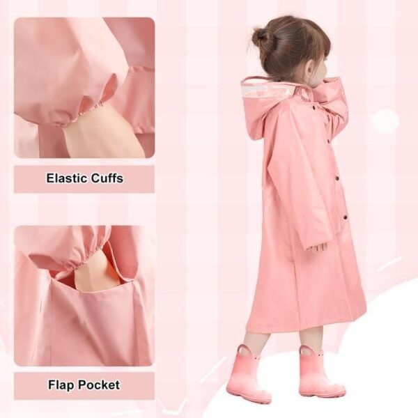 LAMA Manteau de pluie pour enfant - Poncho de pluie léger pour fille - Veste de pluie réutilisable - Cape de pluie avec capuche et housse de sac à dos - Pour vélo, randonnée, camping, voyage – Image 5