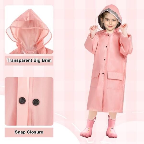 LAMA Manteau de pluie pour enfant - Poncho de pluie léger pour fille - Veste de pluie réutilisable - Cape de pluie avec capuche et housse de sac à dos - Pour vélo, randonnée, camping, voyage – Image 4
