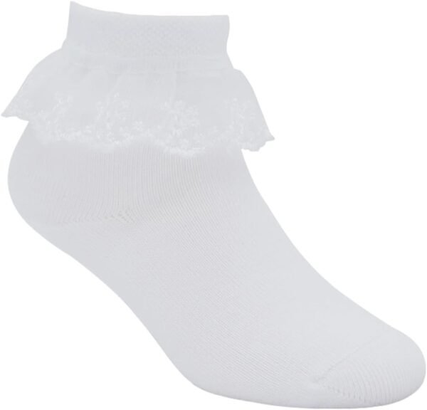 Snegyu Chaussettes blanches à volants pour fille - En dentelle - En coton – Image 3