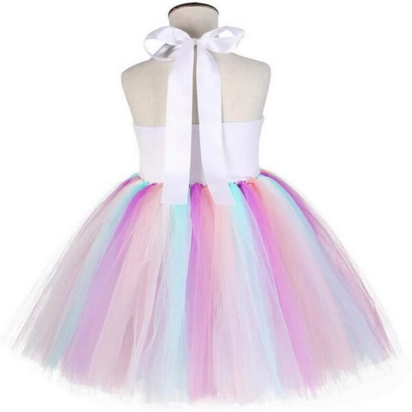 Robe de princesse licorne pour filles - Tutu en tulle - Fleurs arc-en-ciel - Pour fête de mariage, Halloween, Noël - Multicolore – Image 5